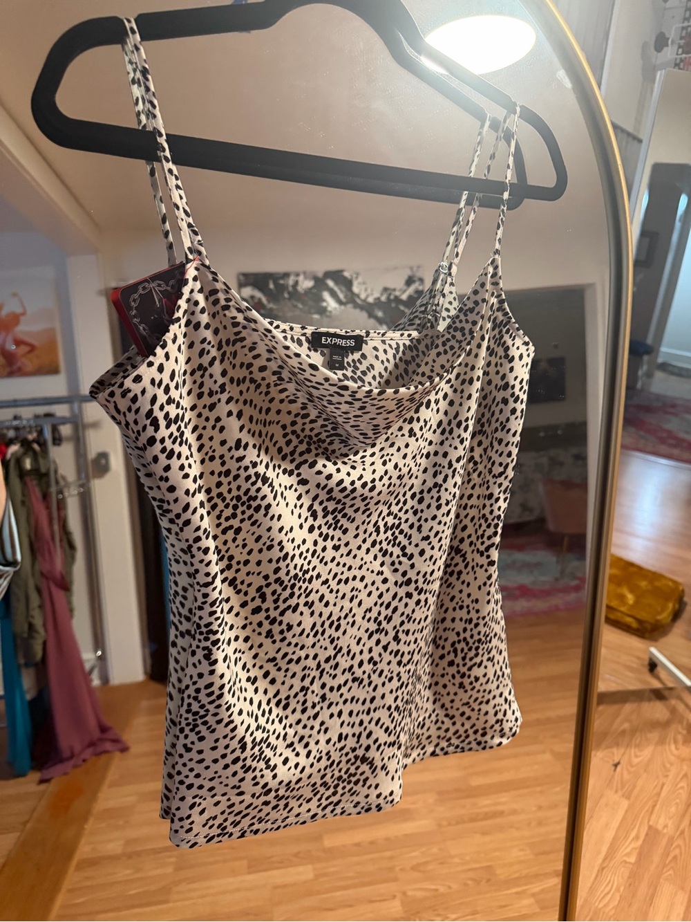 Express Cream and Black Spotted Cowl Neck Cami